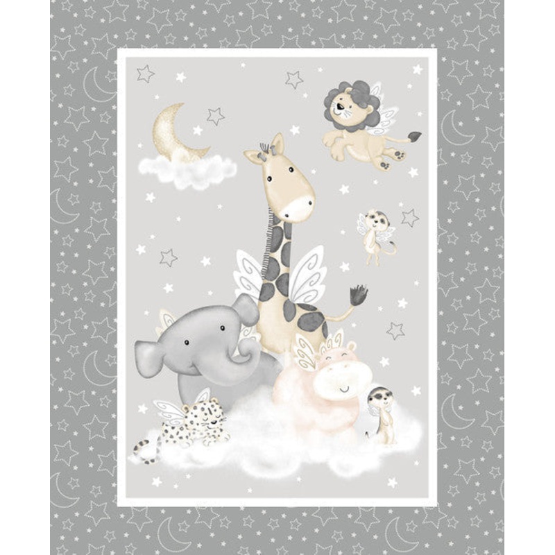 Moonlit Dreams Animal Group Panel 36" Gray Victoria Hutto Studio E Cotton Fabric