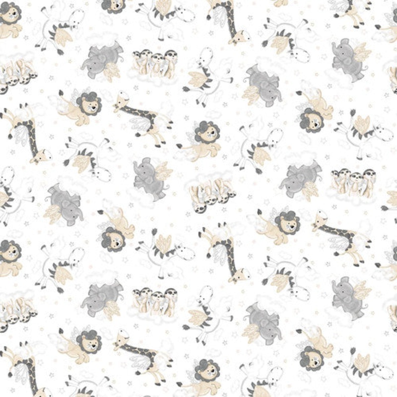 Moonlit Dreams Tossed Animals Charcoal White Victoria Hutto Studio E Cotton Fabric