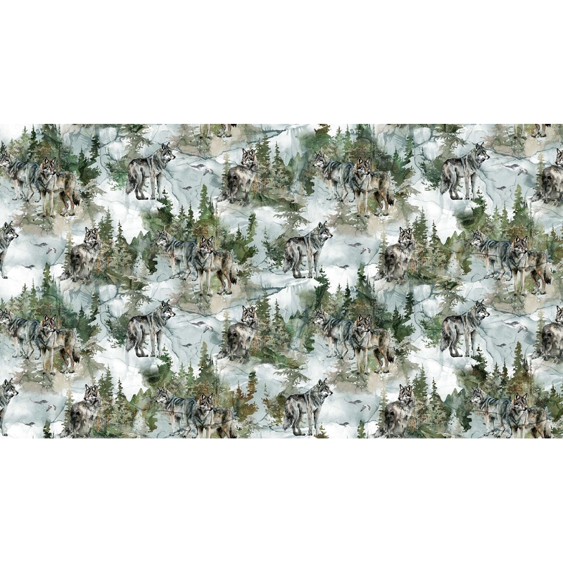 Lone Wolf DP27183-64Teal Multi Wolf Scenic