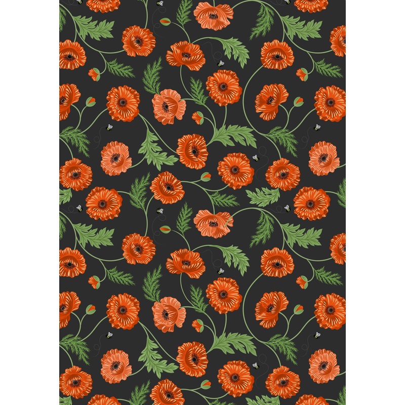 Poppies P765.3 Large poppy and bee on dark