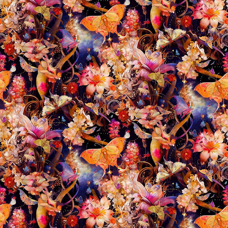 Night Garden 3555-22 Pink Flowers with Butterflies