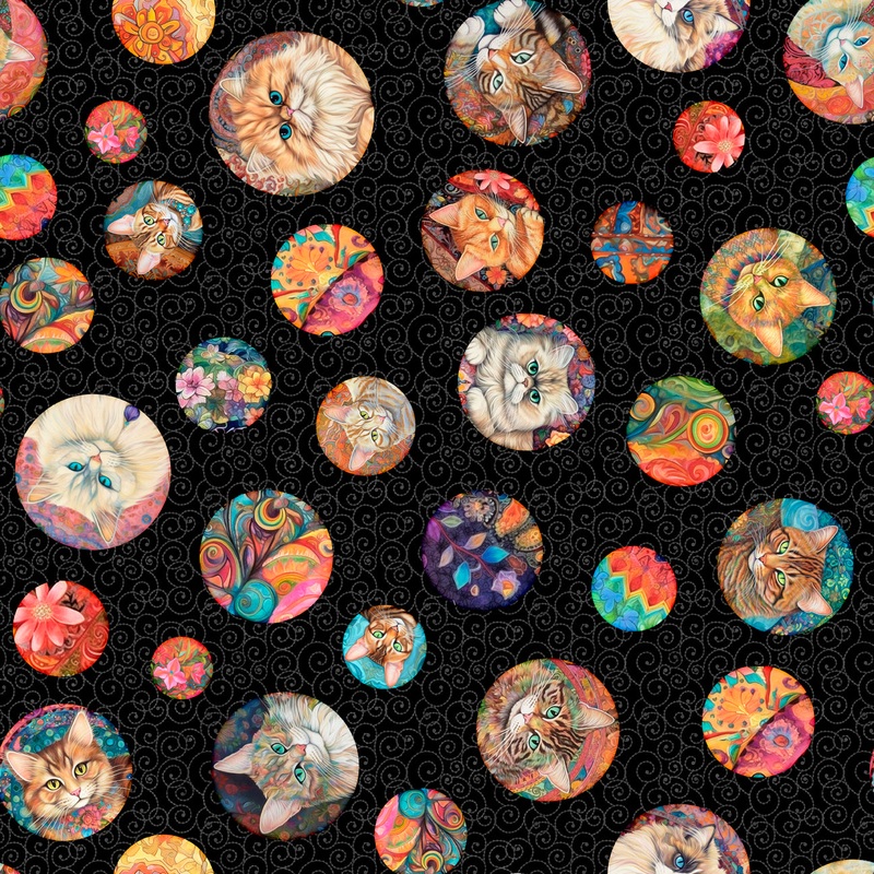 Quilt Room Kitties 30378-J Black Cat Circles