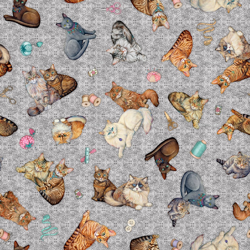 Quilt Room Kitties 30379-K Gray Cat Toss