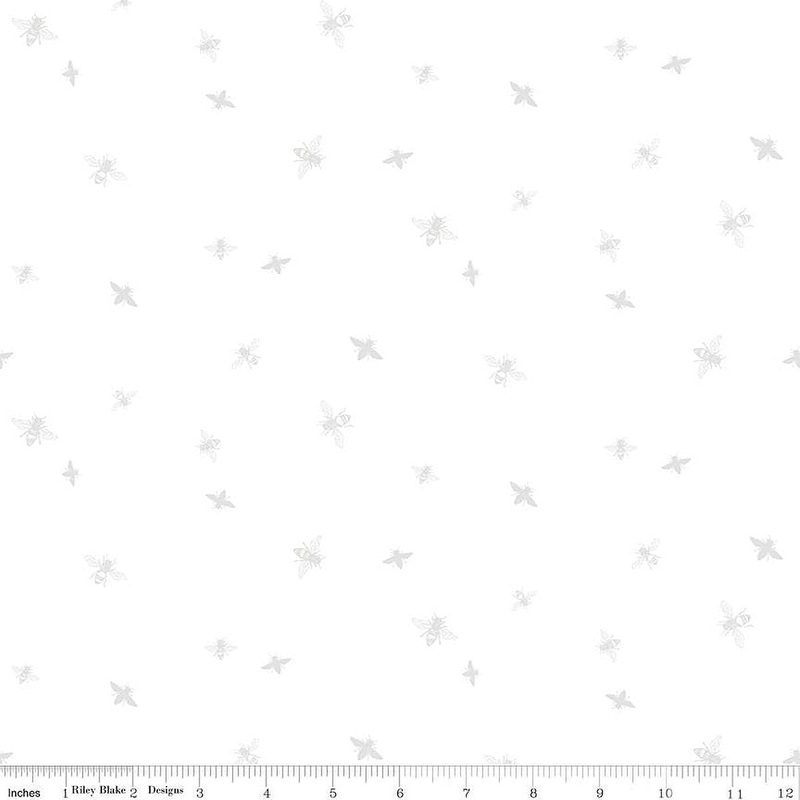 Honey Bees and Flowers Please C15136-WONW White on White Bees