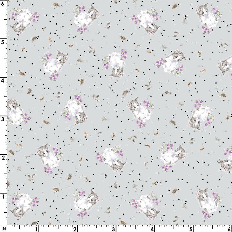 Whiskers & Paws MAS10418-K Tiny Flowers Cats Grey