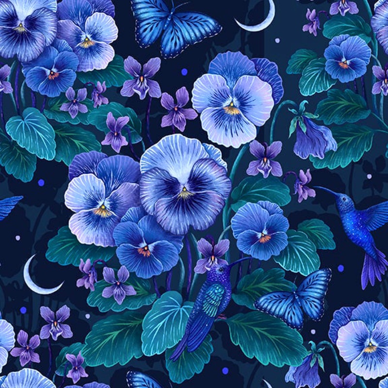 Jardin de Lune Glow 3824G-99 Black Pansy with Hummingbird