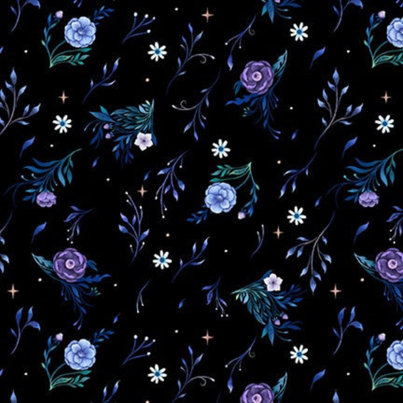 Jardin de Lune Glow 3825G-99 Black Tossed Small Floral