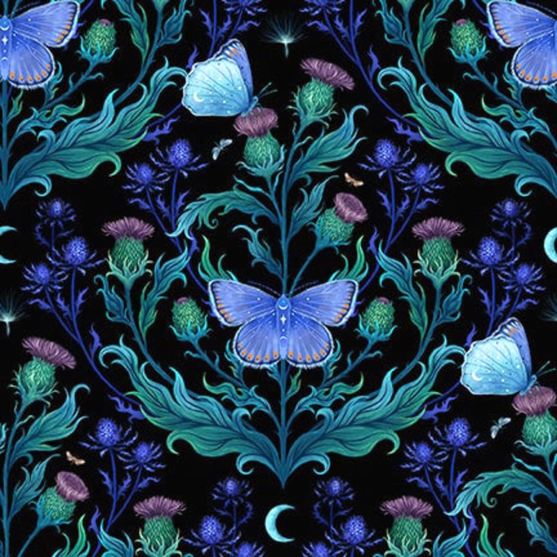 Jardin de Lune Glow 3828G-99 Black Butterflies with Greenery