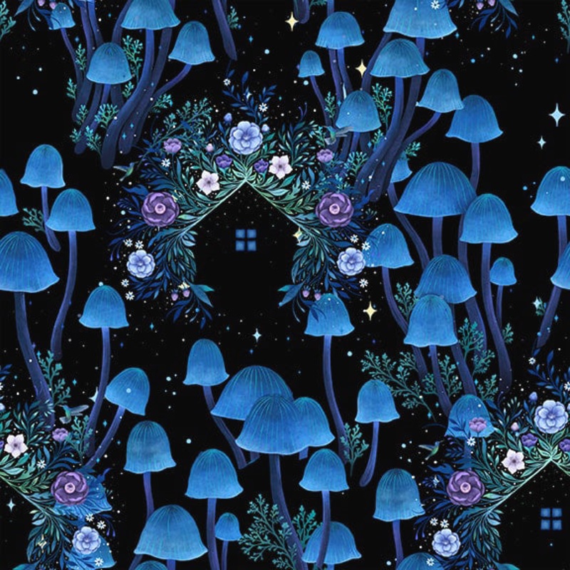 Jardin de Lune Glow 3829G-99 Black Mushrooms with Houses