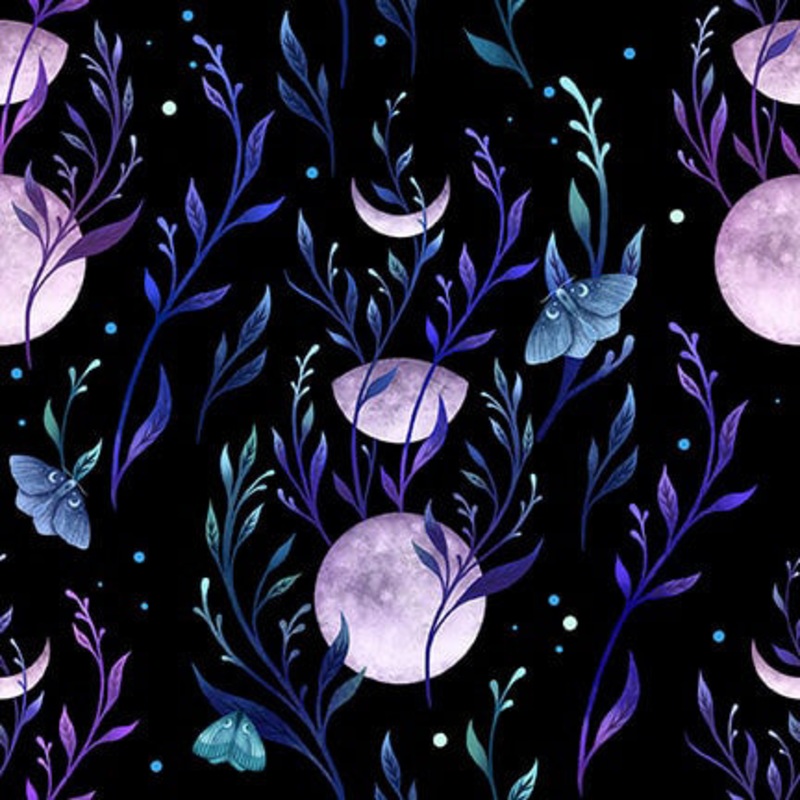 Jardin de Lune Glow 3831G-99 Black Butterflies with Thistle Flowers