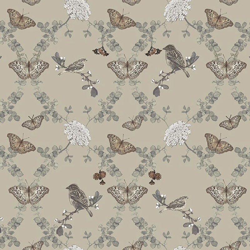 Nature's Whisper 3527-90 Gray Birds, Butterflies and Flowers