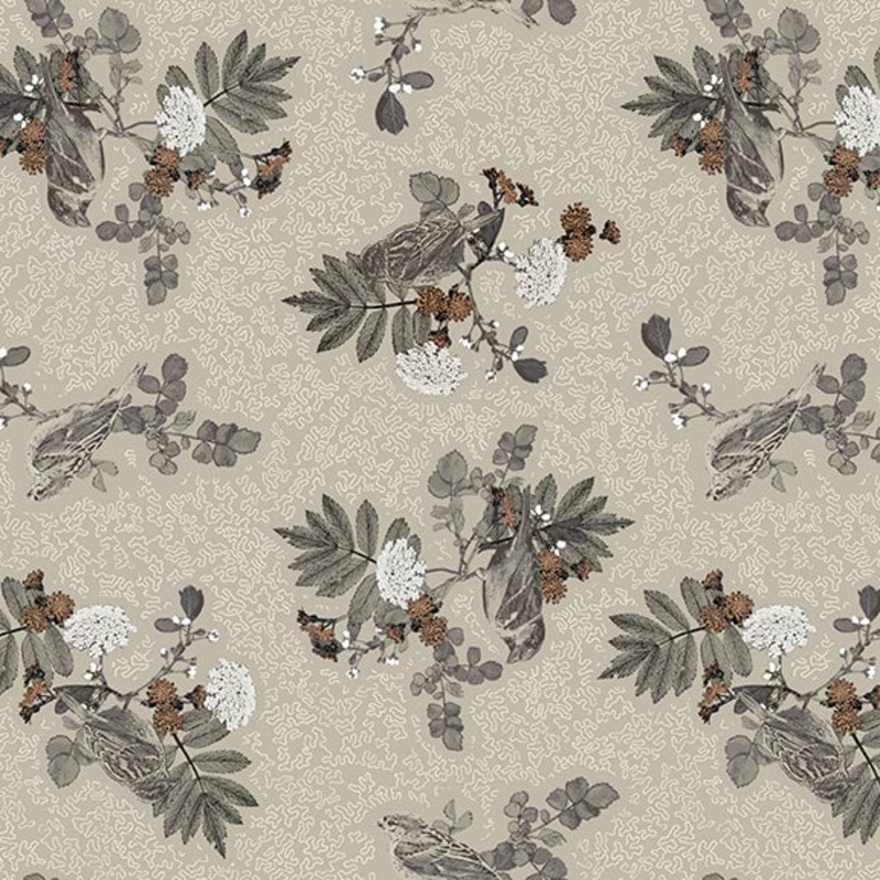 Nature's Whisper 3529-90 Gray Birds with Flowers and Leaves
