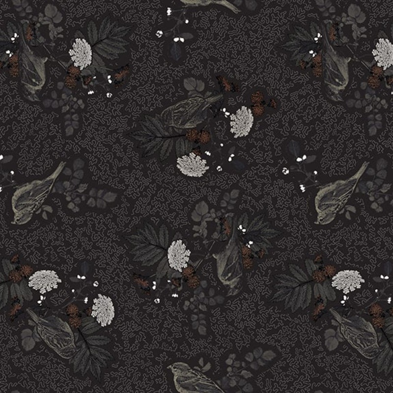 Nature's Whisper 3529-99 Black Birds with Flowers and Leaves